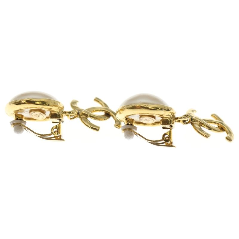 Chanel Coco Mark Faux Pearl Earrings Gold and White