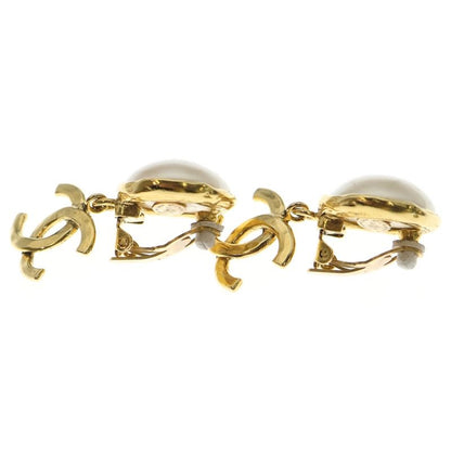 Chanel Coco Mark Faux Pearl Earrings Gold and White