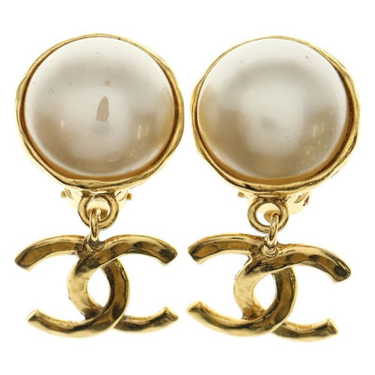 Chanel Coco Mark Faux Pearl Earrings Gold and White