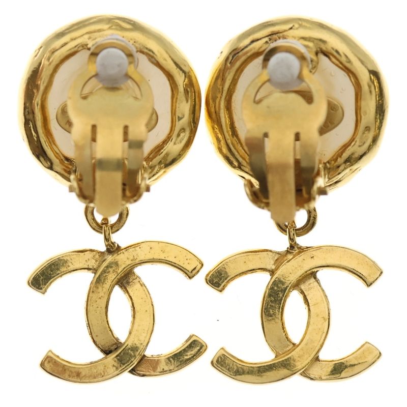 Chanel Coco Mark Faux Pearl Earrings Gold and White