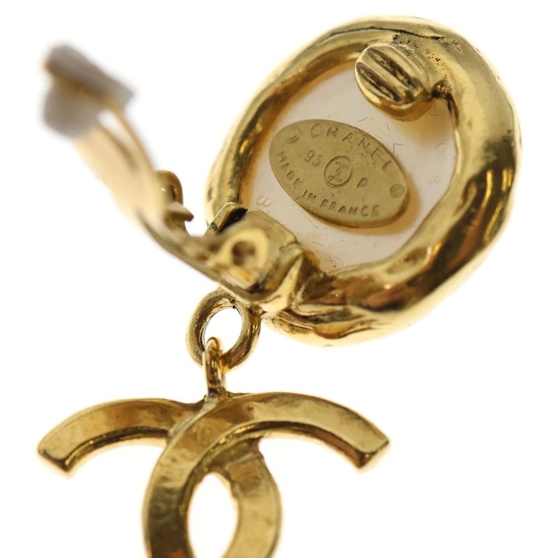 Chanel Coco Mark Faux Pearl Earrings Gold and White