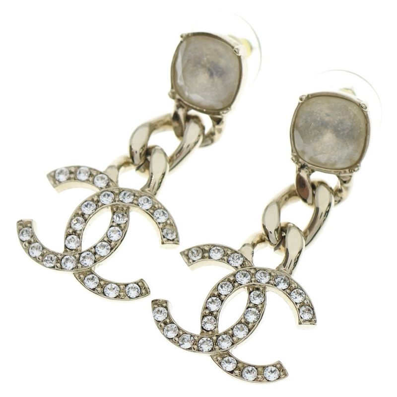 Chanel Coco Rhinestone Earrings Gold