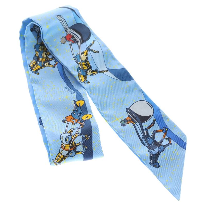 Hermes Twillie Space Derby Silk Scarf Light Blue