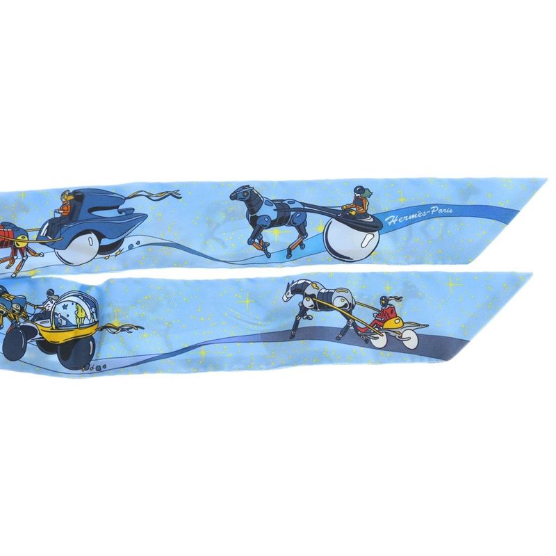 Hermes Twillie Space Derby Silk Scarf Light Blue