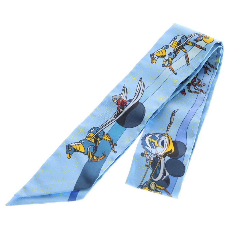 Hermes Twillie Space Derby Silk Scarf Light Blue