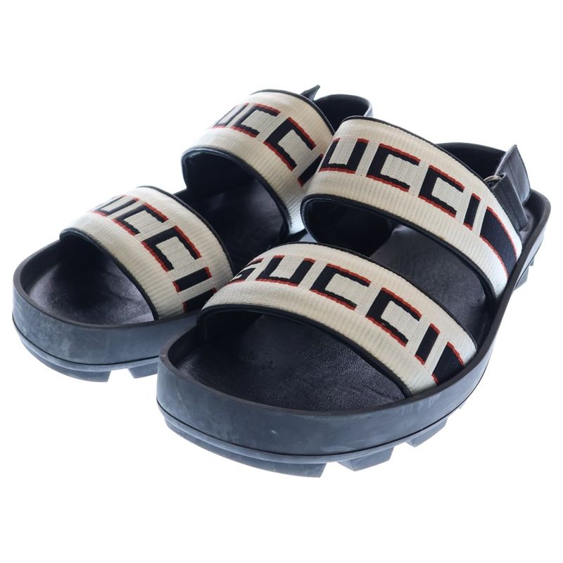 Gucci Logo Belt Leather Strap Flat Sandals Black 523769
