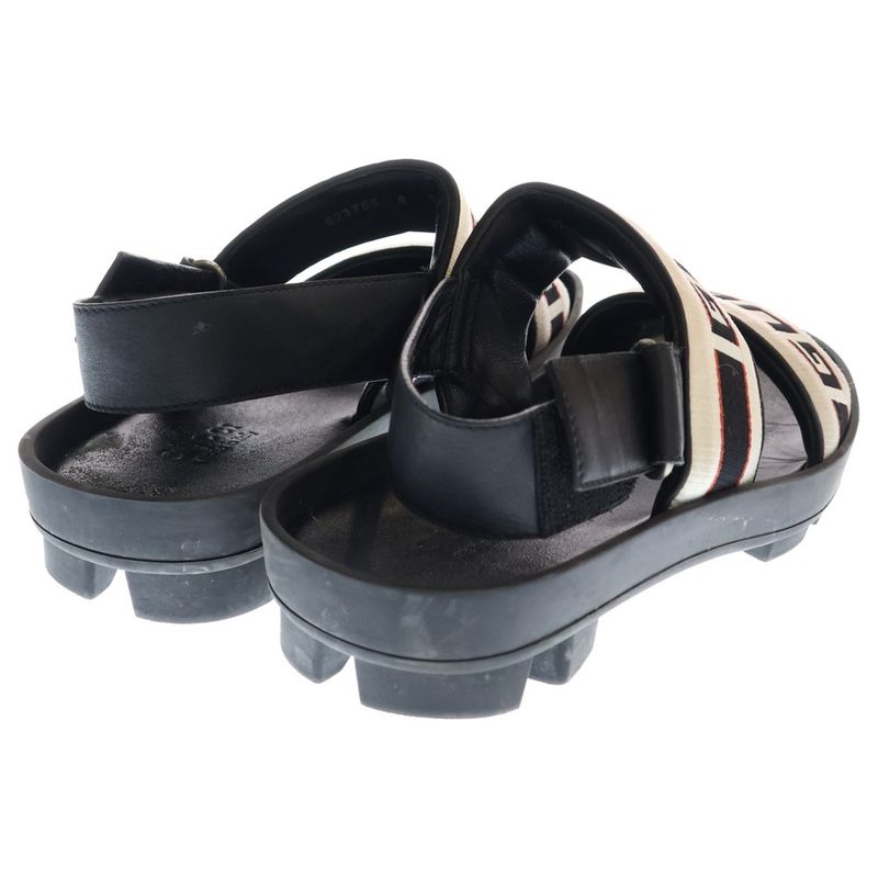 Gucci Logo Belt Leather Strap Flat Sandals Black 523769