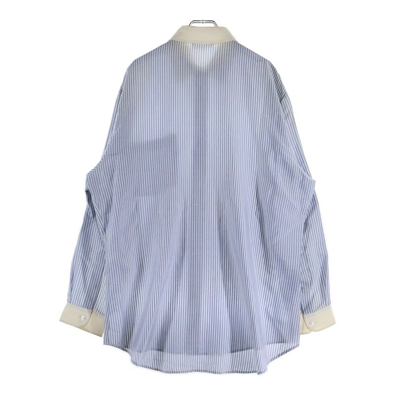 Celine Silk Stripe Front Triomphe Logo Embroidery Long Sleeve Shirt Blue White