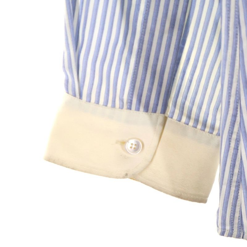 Celine Silk Stripe Front Triomphe Logo Embroidery Long Sleeve Shirt Blue White