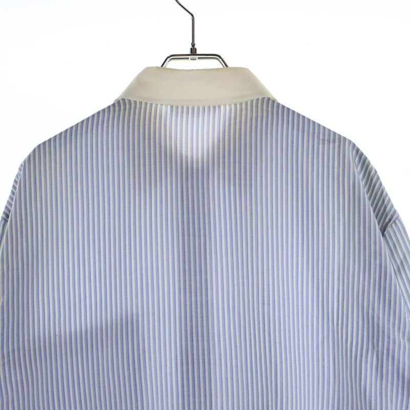 Celine Silk Stripe Front Triomphe Logo Embroidery Long Sleeve Shirt Blue White
