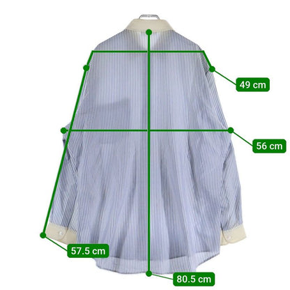 Celine Silk Stripe Front Triomphe Logo Embroidery Long Sleeve Shirt Blue White