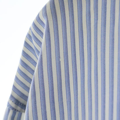 Celine Silk Stripe Front Triomphe Logo Embroidery Long Sleeve Shirt Blue White