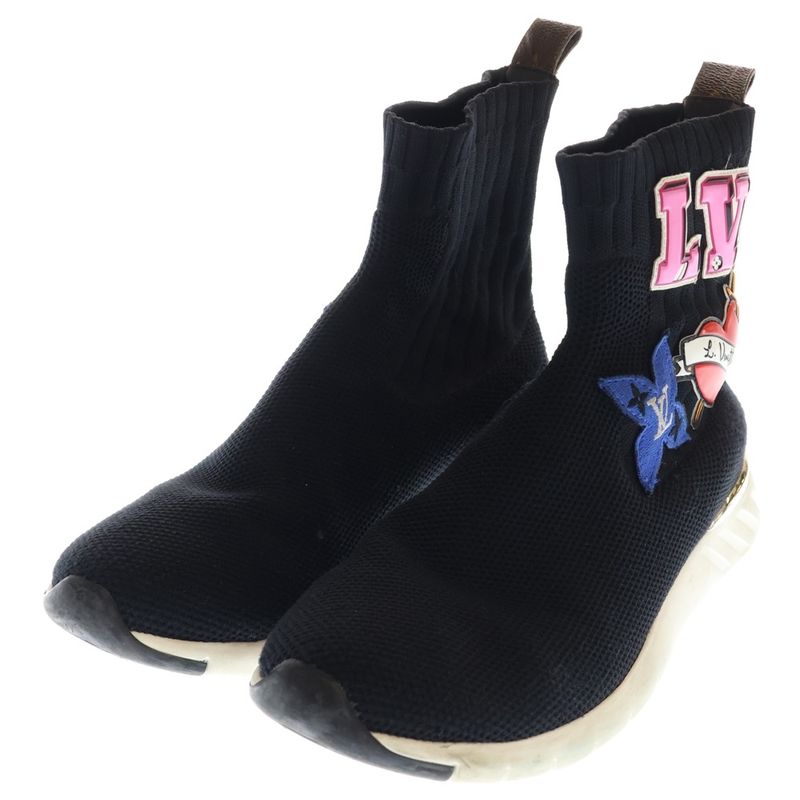 Louis Vuitton Black Heart Line Wappen Logo High Cut Shoes Socks Sneakers Black
