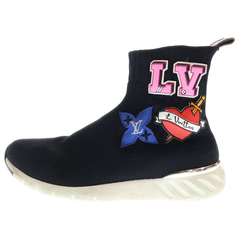 Louis Vuitton Black Heart Line Wappen Logo High Cut Shoes Socks Sneakers Black