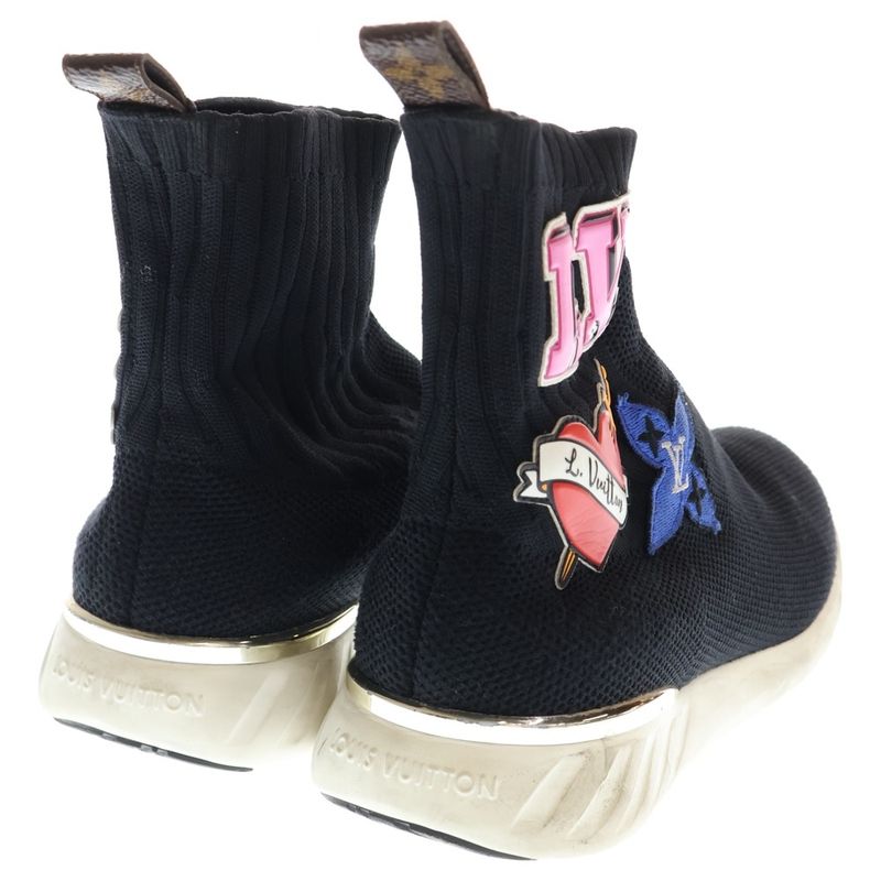 Louis Vuitton Black Heart Line Wappen Logo High Cut Shoes Socks Sneakers Black