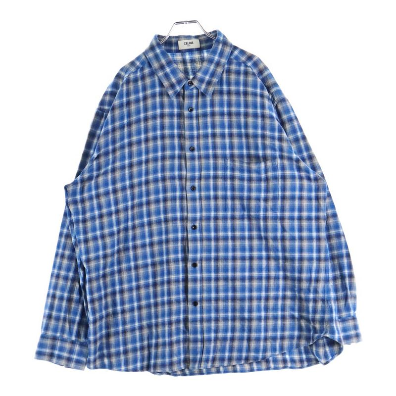 Celine 21ss Loose Shirt in Checked Cotton Loose Long Sleeved Shirt Blue
