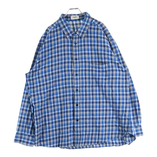 Celine 21ss Loose Shirt in Checked Cotton Loose Long Sleeved Shirt Blue