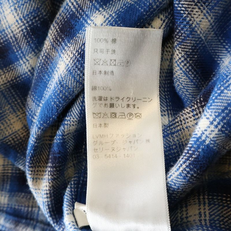Celine 21ss Loose Shirt in Checked Cotton Loose Long Sleeved Shirt Blue