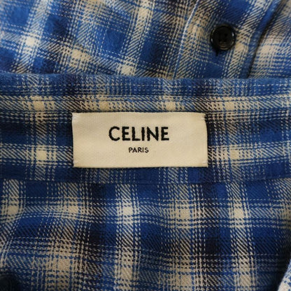 Celine 21ss Loose Shirt in Checked Cotton Loose Long Sleeved Shirt Blue
