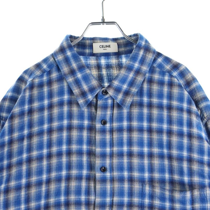 Celine 21ss Loose Shirt in Checked Cotton Loose Long Sleeved Shirt Blue