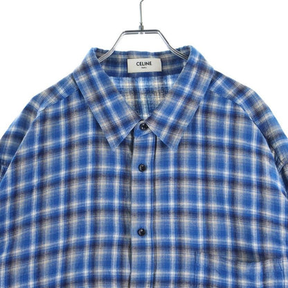 Celine 21ss Loose Shirt in Checked Cotton Loose Long Sleeved Shirt Blue