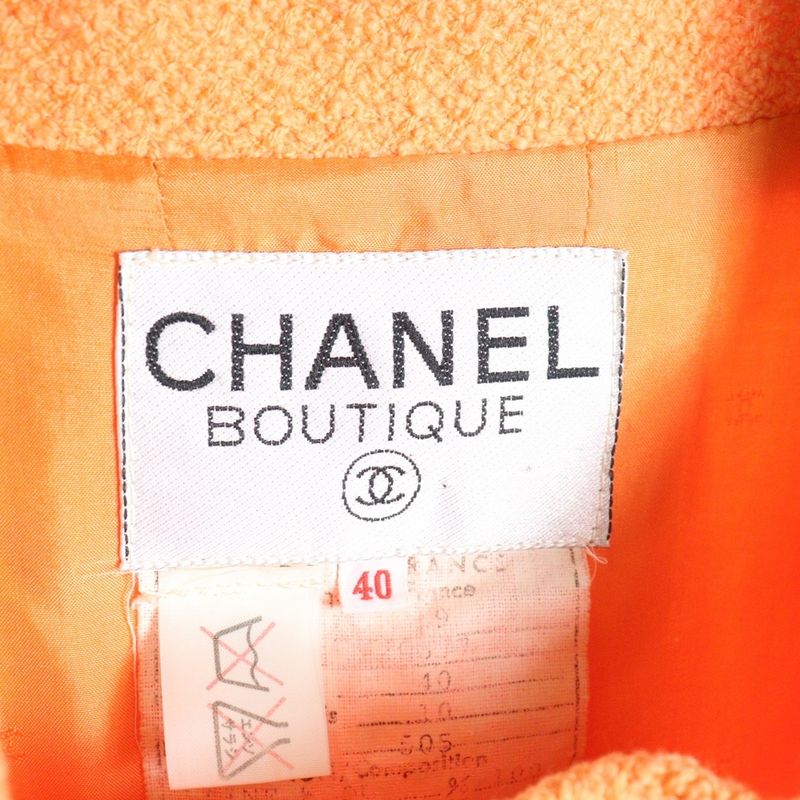 Chanel Coco Mark Button Wool Tweed Stand Collar 10b Jacket Orange Ladies