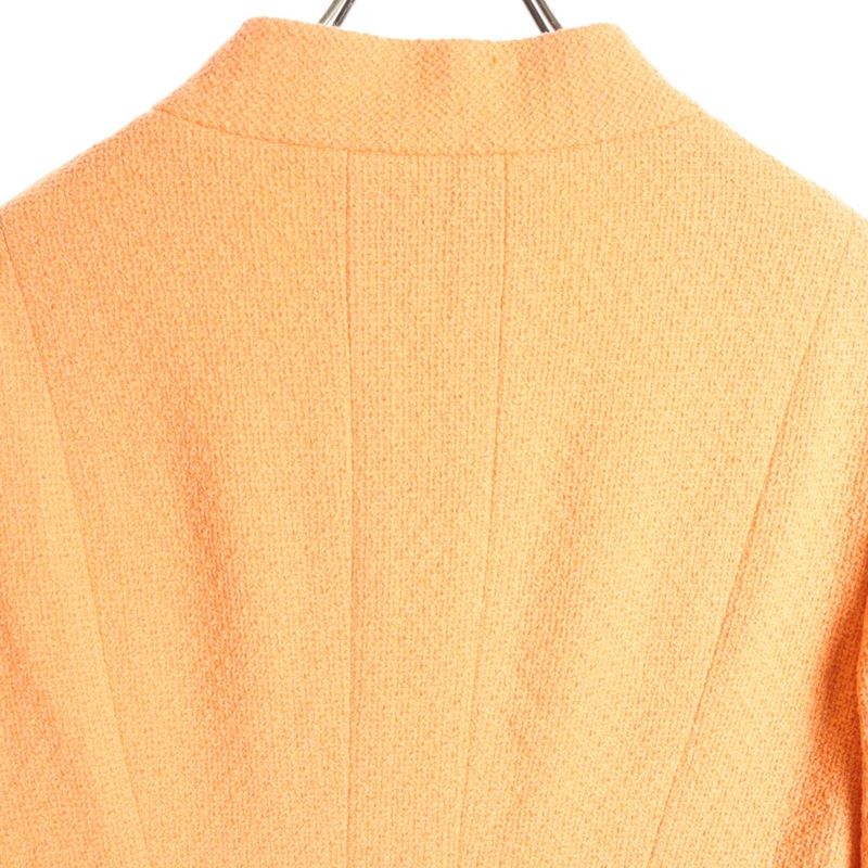 Chanel Coco Mark Button Wool Tweed Stand Collar 10b Jacket Orange Ladies