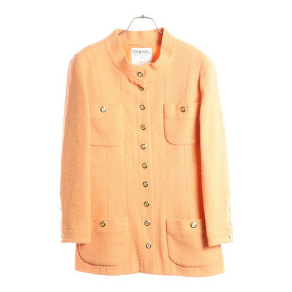 Chanel Coco Mark Button Wool Tweed Stand Collar 10b Jacket Orange Ladies