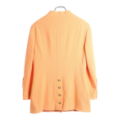 Chanel Coco Mark Button Wool Tweed Stand Collar 10b Jacket Orange Ladies