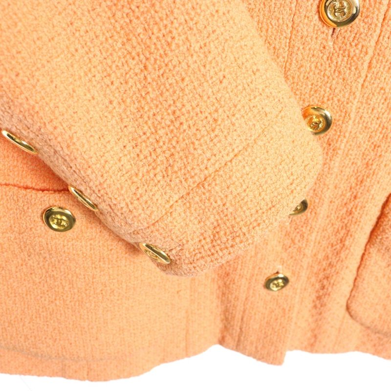 Chanel Coco Mark Button Wool Tweed Stand Collar 10b Jacket Orange Ladies