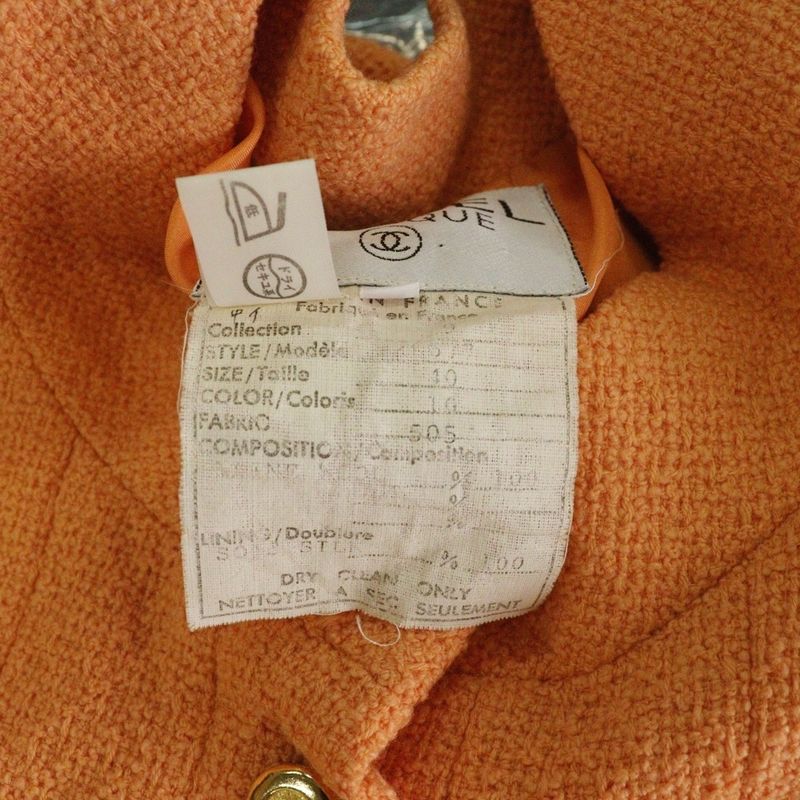 Chanel Coco Mark Button Wool Tweed Stand Collar 10b Jacket Orange Ladies