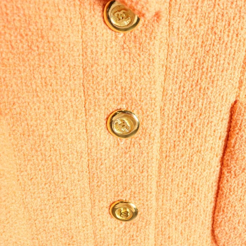 Chanel Coco Mark Button Wool Tweed Stand Collar 10b Jacket Orange Ladies