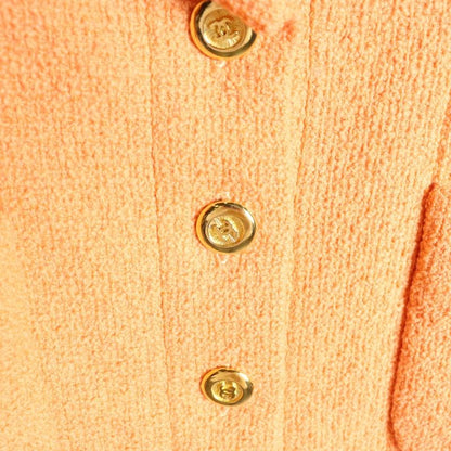 Chanel Coco Mark Button Wool Tweed Stand Collar 10b Jacket Orange Ladies