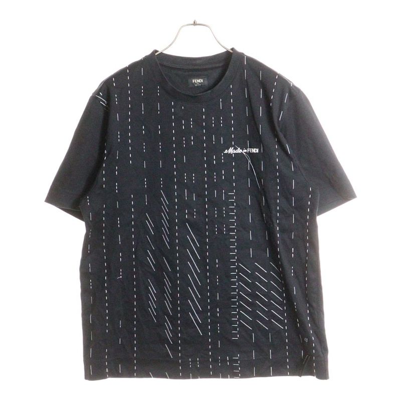 Fendi 24ss Stitch Design Logo Embroidery Crew Neck Short Sleeve T-Shirt Cut and