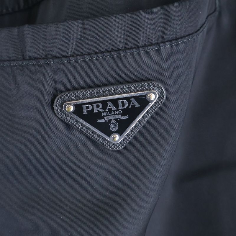 Prada Triangle Logo Draw Cord Zip-Up Linen Trouser Pants Black Sph66 S202 1wq8