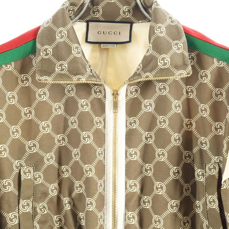 Gucci Interlocking G GG Pattern Zip Up Track Jacket Women Brown 671495 Xjd1g