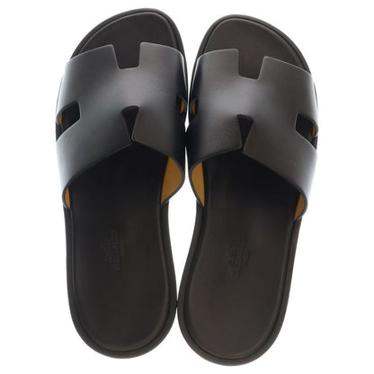 Hermes Izmir H Logo Leather Flat Sandals Shoes Black