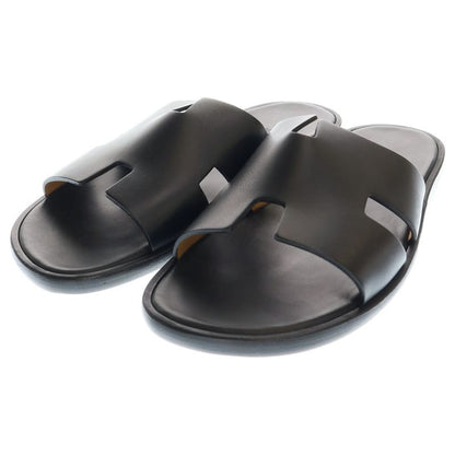 Hermes Izmir H Logo Leather Flat Sandals Shoes Black