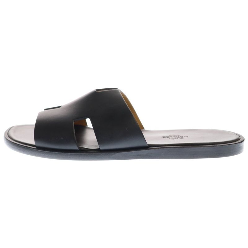 Hermes Izmir H Logo Leather Flat Sandals Shoes Black