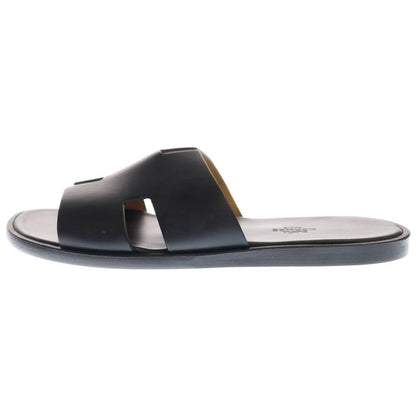 Hermes Izmir H Logo Leather Flat Sandals Shoes Black
