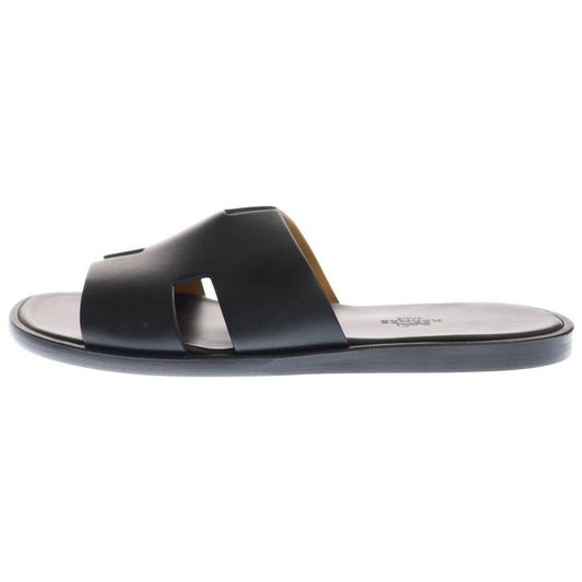 Hermes Izmir H Logo Leather Flat Sandals Shoes Black
