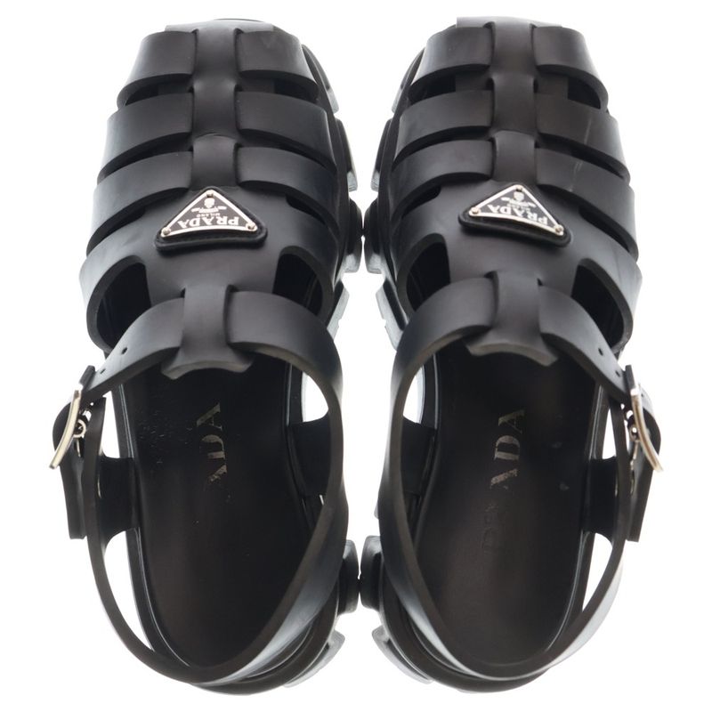 Prada Monolith Triangle Logo Plate Rubber Strap Sandal Black Women 2x3083