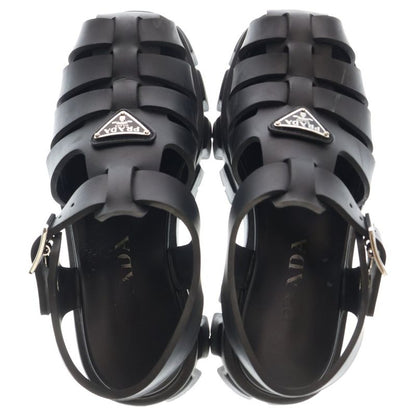 Prada Monolith Triangle Logo Plate Rubber Strap Sandal Black Women 2x3083