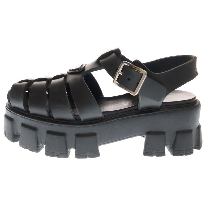 Prada Monolith Triangle Logo Plate Rubber Strap Sandal Black Women 2x3083