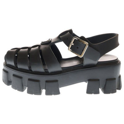 Prada Monolith Triangle Logo Plate Rubber Strap Sandal Black Women 2x3083