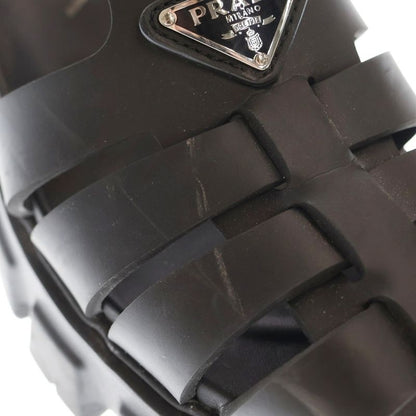 Prada Monolith Triangle Logo Plate Rubber Strap Sandal Black Women 2x3083