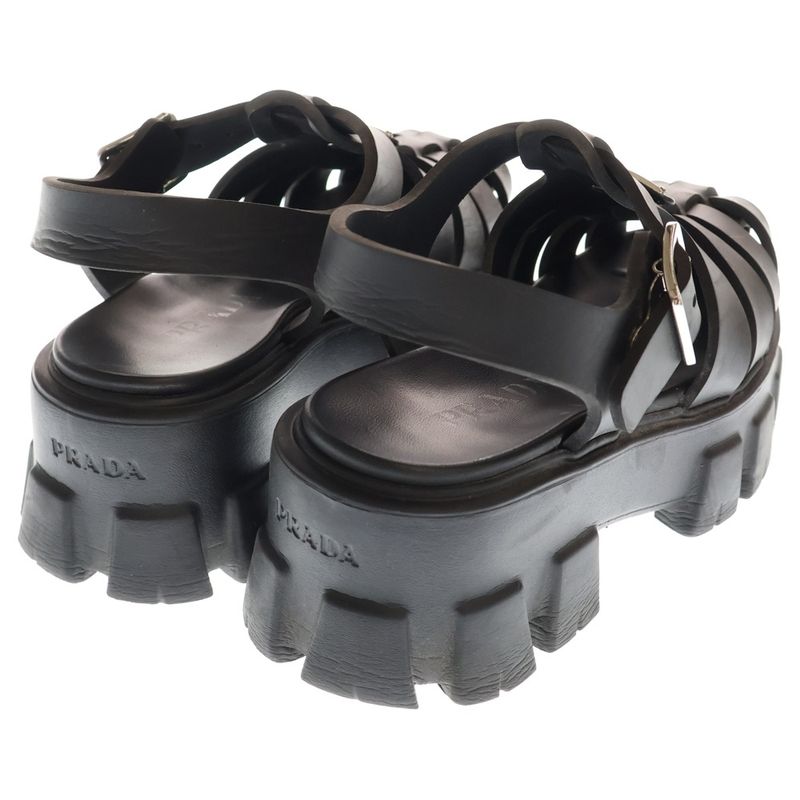 Prada Monolith Triangle Logo Plate Rubber Strap Sandal Black Women 2x3083