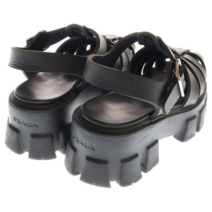 Prada Monolith Triangle Logo Plate Rubber Strap Sandal Black Women 2x3083