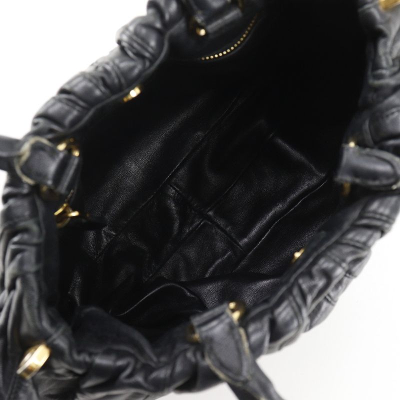 Prada Logo 2way Shoulder Pumpkin Lambskin Black Ladies Handbag