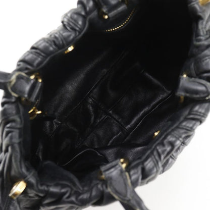 Prada Logo 2way Shoulder Pumpkin Lambskin Black Ladies Handbag